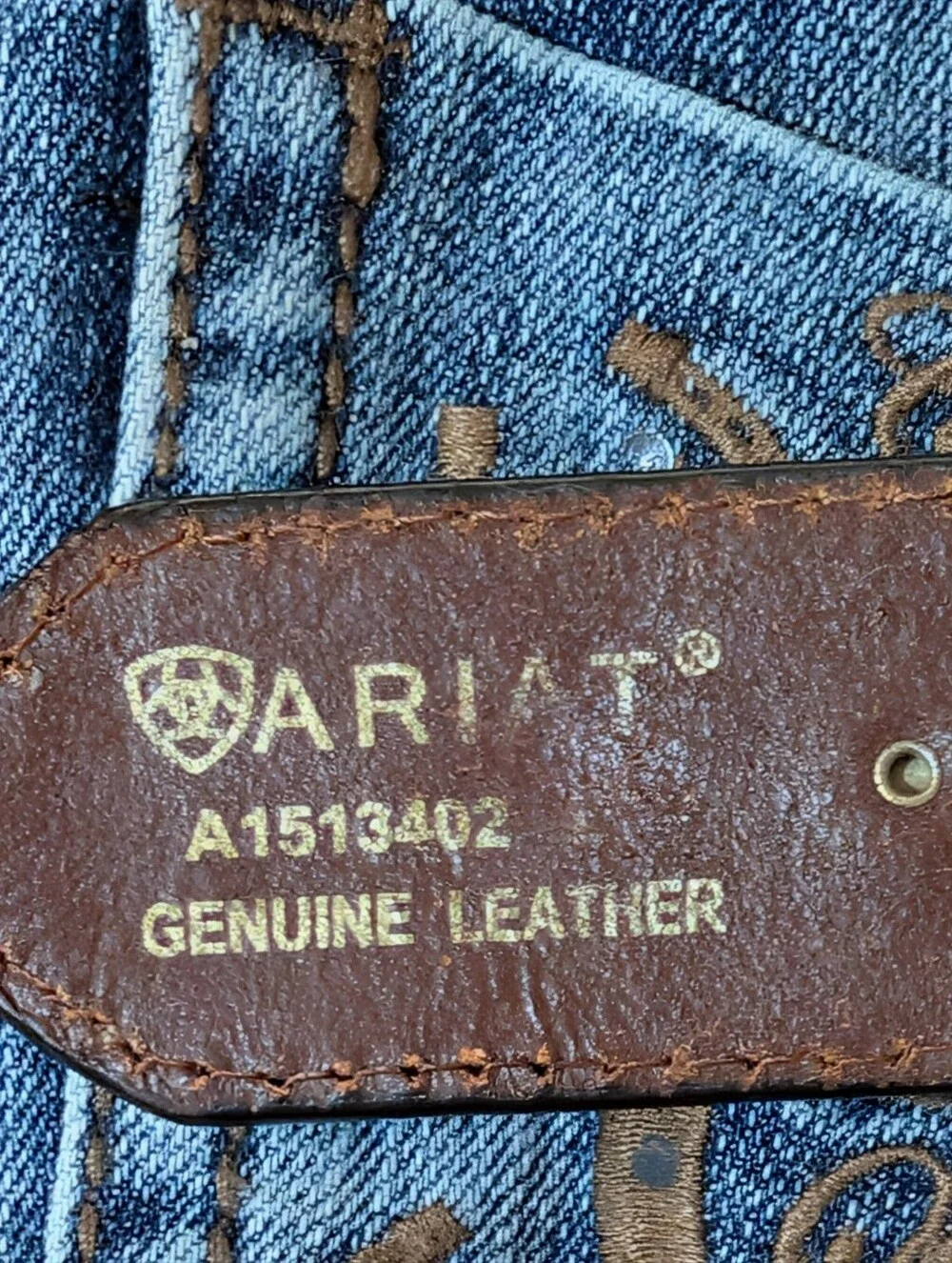 Ariat Jocelyn Genuine Tooled Brown and Turquoise Leather Belt With Bling Buckle